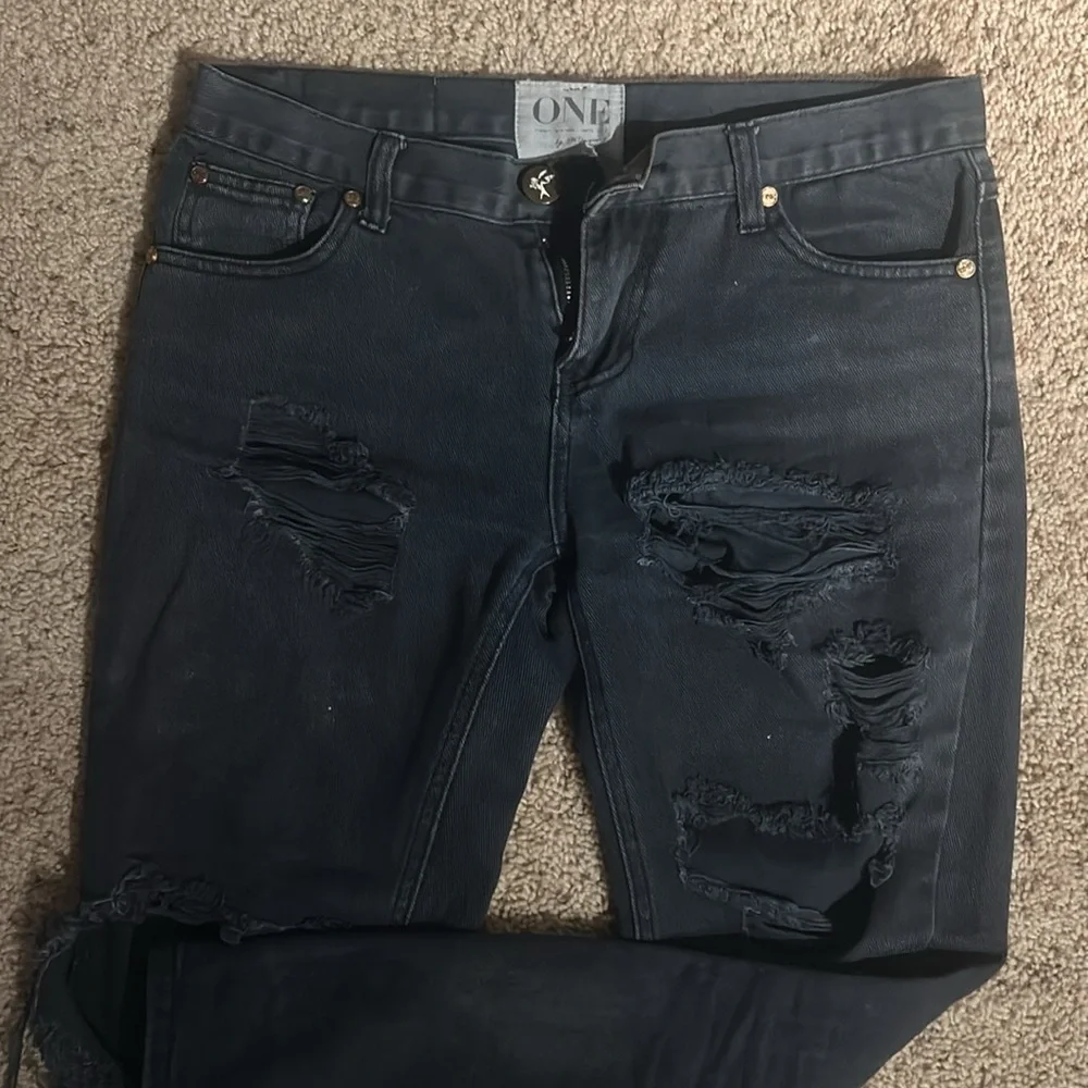 One Teaspoon One Awesome Baggies destroyed faded black denim jeans - Picture 4 of 8